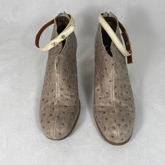 Rachel Comey Shoes - Rachel Comey Pinion Ostrich Leather Booties Gray Ankle Strap Wood Heel 7